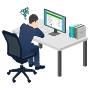反社チェック業務の作業量が負担になっている担当者のイラスト